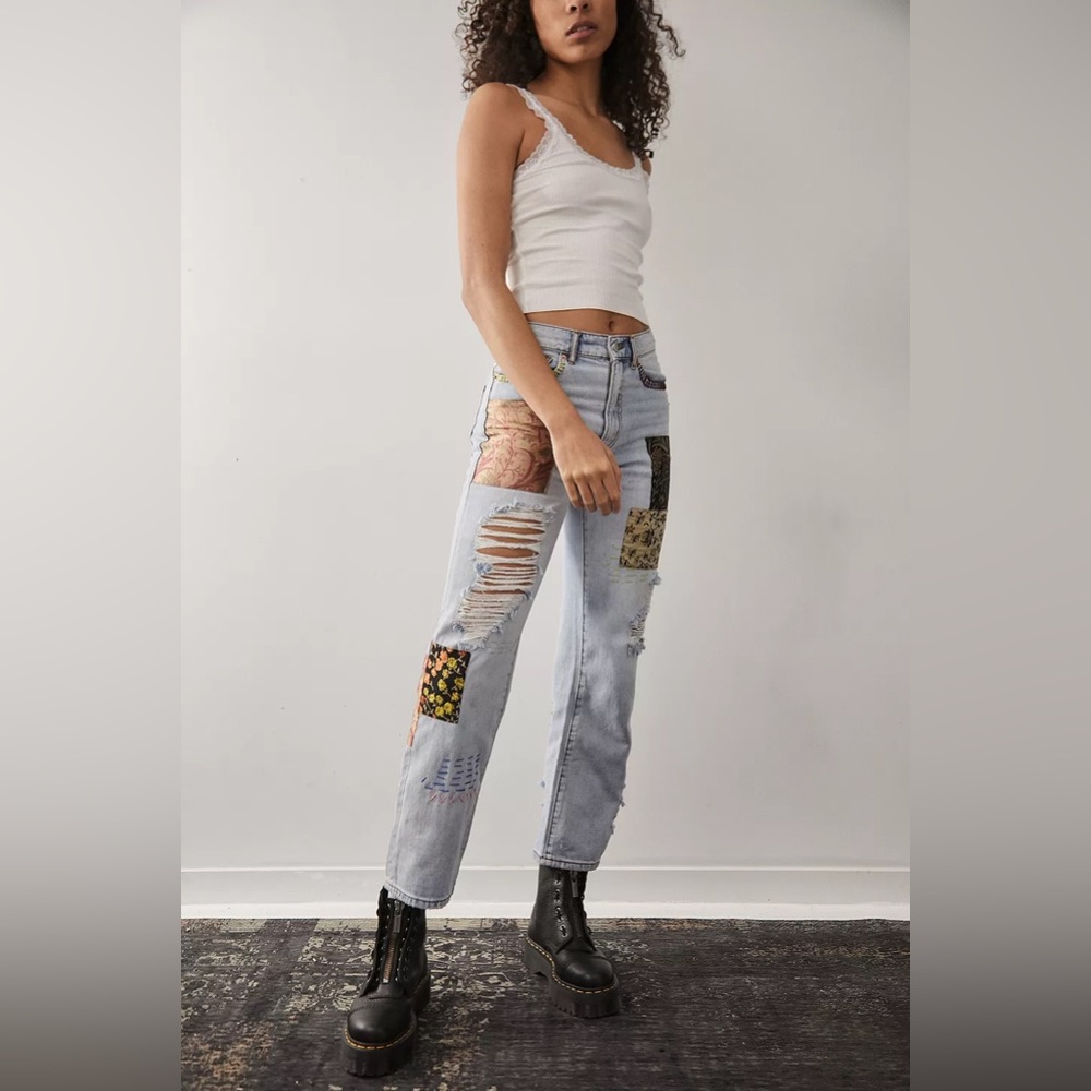 BDG Light Wash Patchwork Boyfriend Jeans